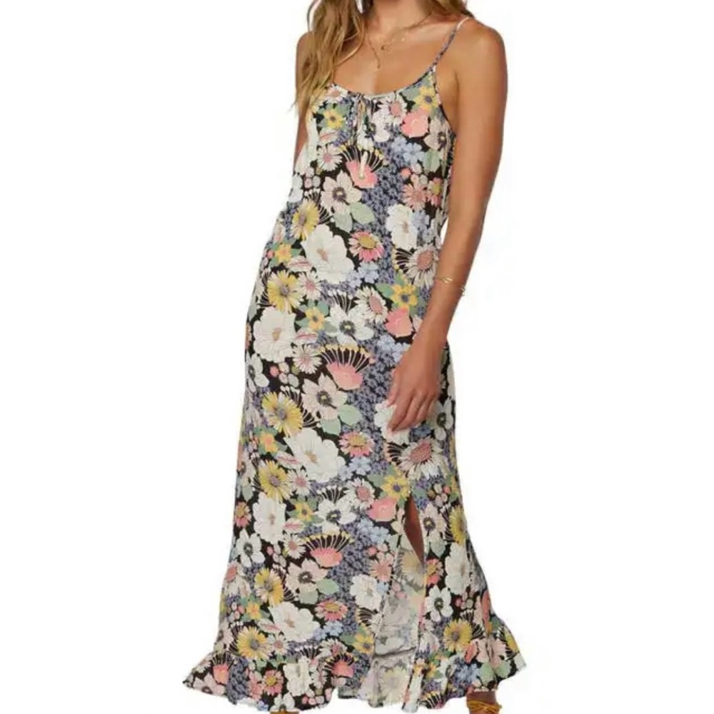 O'Neill Black Floral Maxi Dress with Pastel Blooms